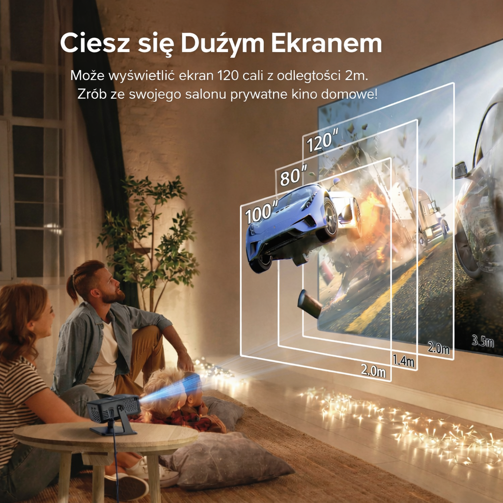 📽️Projektor Multimedialny HD – Kino Domowe w Każdym Miejscu HDMI/USB Smart TV Android 11 LED