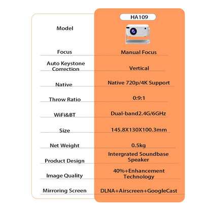 📽️Projektor Multimedialny HD – Kino Domowe w Każdym Miejscu HDMI/USB Smart TV Android 11 LED